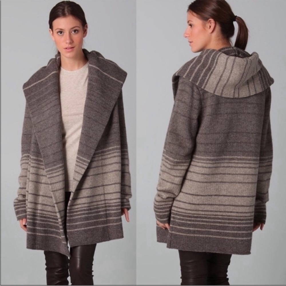 Vince Sophie Hooded Striped Cardigan in Taupe/Tan Size Small